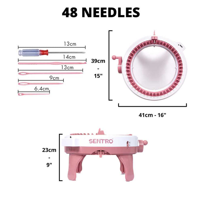 Knit small tubes in the round on 48 pins Sentro knitting machine