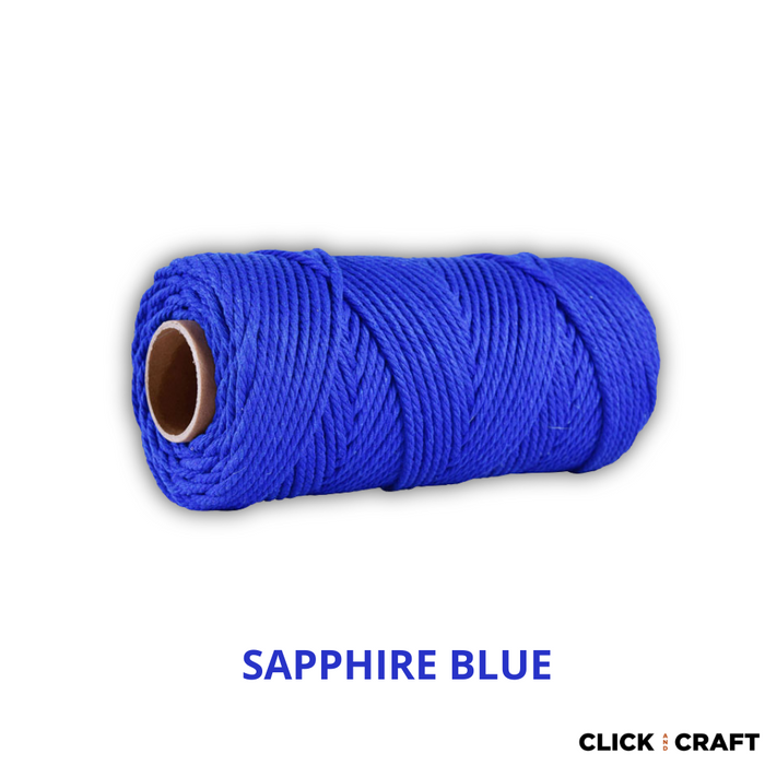 Sapphire Blue Macrame Cords | 3-Strand 100% Cotton Cords 100m/109yd