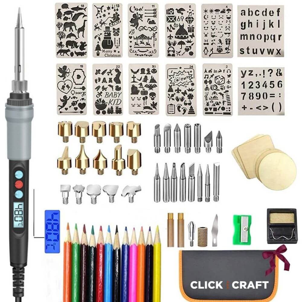 Ram-Pro Wood Burning Kit, Pyrography Leather & Soldering Pen Tool Set |  Includes Chiseled Tips and Hot Blades with 4 Stainless Steel Tweezers